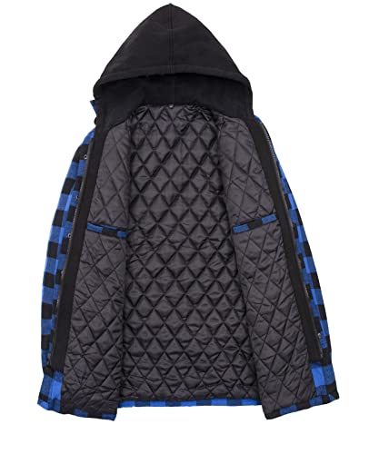 Image of ZENTHACE Men's Quilted Lined Hooded Plaid Jacket,Zipper & Snap Closure