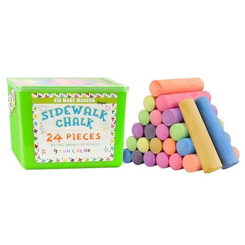 Kid Made Modern Non Toxic Sidewalk Chalk Bucket (24 Count) – Washable Colored Chalk Bulk Set for Kids and Toddlers Outdoor Games