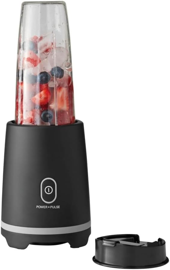 Mainstays Single-Serve Blender with blended drink and travel lid