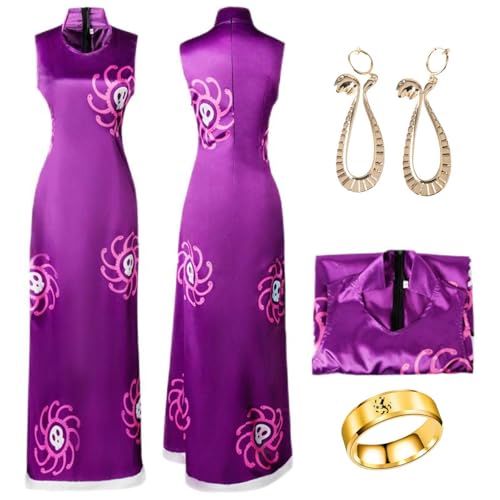 FEIAF Boa Hancock Cosplay Costume Dress Kimono Cape Set with Wig Snake Earrings Ring Halloween Suit (Purple, Large)