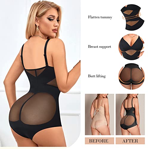 Irisnaya Shaping Bodysuit Shapewear For Women Tummy Control Waist Trainer Full Body Shaper Under Dress V Neck Bra Jumpsuit Top (X-Large,Black) #TOP3