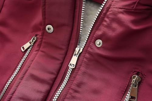MODFUL Damen Fleece Daunenjacke Abnehmbare Kapuze Verdicken Sherpa Wintermantel Coat (Rot, L)