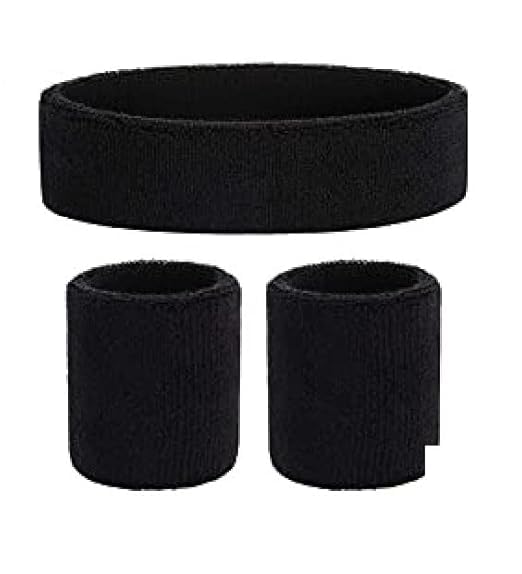 AASHIE N HOME'S Gym Wristband & Headband Combo for Men and Women - Sports Wristband & Headband for Workout & Running, Breathable, Non-Slip Sweat Head Bands for Long Hair (Black)