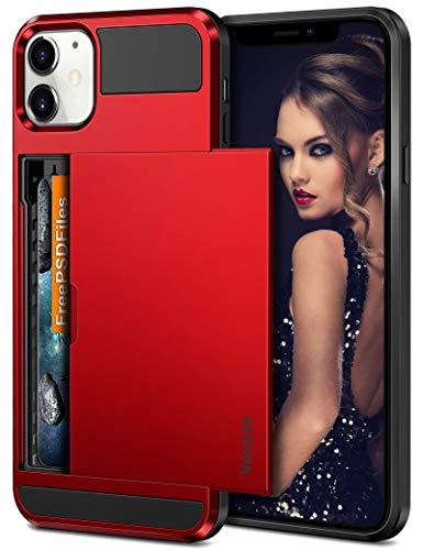 Vofolen Compatible with iPhone 12 Case 5G Wallet Cover Credit Card Holder Slot Sliding Back Pocket Anti-Scratch Dual Layer Protective Compatible with iPhone 12 Red