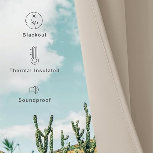 CUCRAF Blackout Curtains for Bedroom & Living Room, Beige Thermal Curtains, 72 Inch Drop, 2 Panels, Eyelet, Soundproof Room Dividers W46 x L72 - Image 4