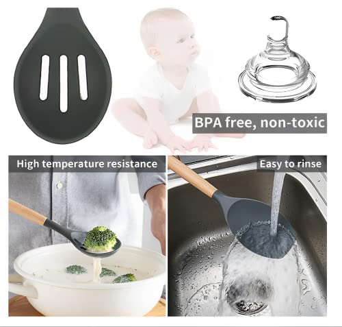 Silicone Cooking Utensils 12 Pieces Grey Heat Resistant And Non-Stick #TOP5