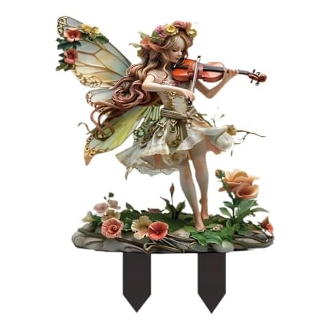 Violin Elf Garden Stake - Outdoor Decor, Acrylic Ground Insert for Potted Plants, Patio Landscape, Non-Powered, New Year's Day Occasion, Flower Theme, ldeal for Outdoor Use Cover