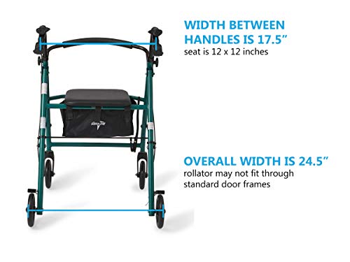 Medline Aluminum Rollator Walker With Seat, Folding Mobility Rolling Walker Has 6 Inch Wheels, Green #TOP4