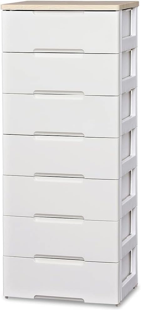 Amazon｜チェスト 7段 届いてすぐ使える完成品 ラクラク引出し 木天板