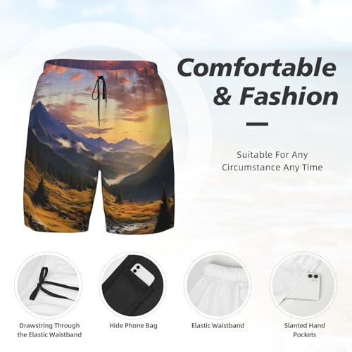 Men's Swim Trunks Quick Dry Board Shorts Mountain Sunset Landscape Beach Shorts with Pocket Bathing Suits for Men4