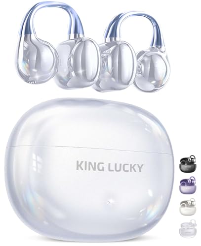 Image of King Lucky Clip on Earbuds Open Ear Wireless Bluetooth 5.4 Headphones with Mic,50H Play,Noise Cancelling,Waterproof,Sports Ear Buds,Comfortable for Small Ears & Glasses Wearers,Workouts (White)