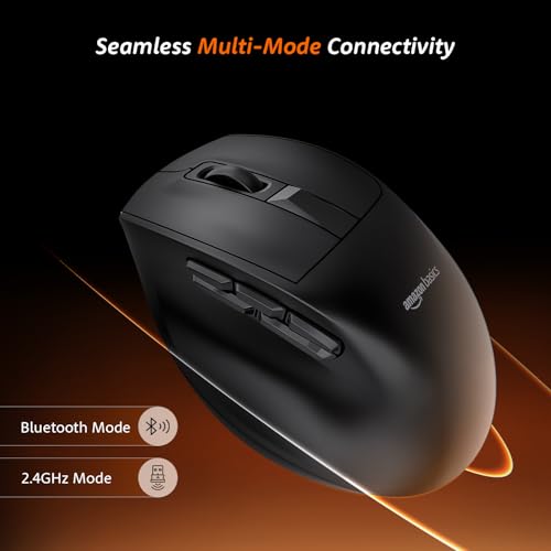 Image of Amazon Basics Pro Series 2.4G + Bluetooth + USB Triple Mode Wireless Ergonomic Mouse | 9 Buttons | Adjustable DPI (800-2400) | 500mAh Battery | Type-C Charging | Black