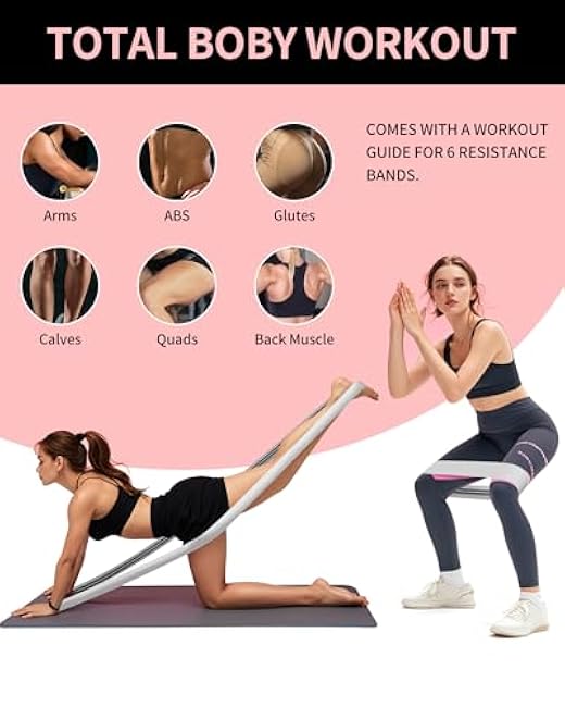 6 Pcs Fabric Booty Bands & Long Resistance Bands for Workout Butt and Legs Pull Up Exercise Elastic Stretch Bands Home Gym Fitness Equipment