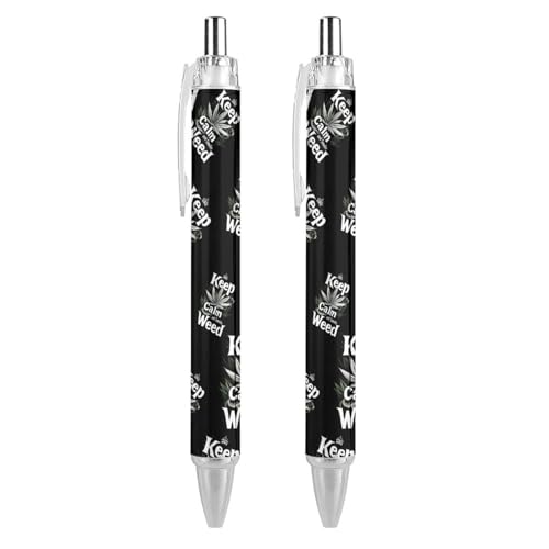Keep Calm And Smoke Weeds Retractable Ballpoint Pen 0.5mm Smooth Writing Gel Ink Pens Black Inks for Diary Office Supplies 2 PCS