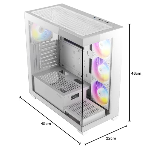 Image of Antec CX300 RGB Elite White with Panoramic 270 Degree View, Vertical Cooling, 4X 120mm Pre Installed RGB Fans, 420mm GPU Support, ATX Mid Tower Gaming Cabinet