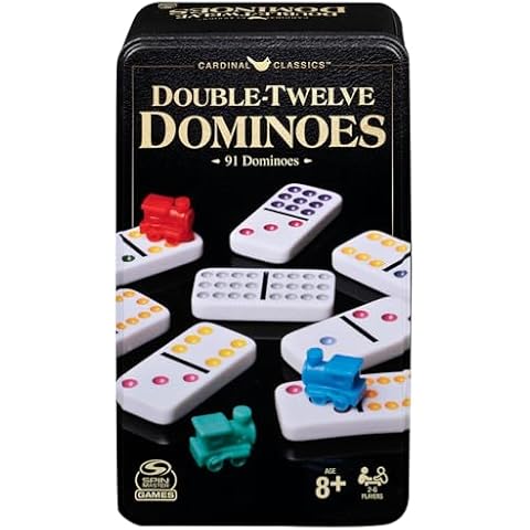 Spin Master Games, Cardinal Classics, Double 12 Dominoes Set in Storage Tin, Classic Game, Christmas Gifts for Kids, Stocking Stuffers, for Ages 8+ Cover