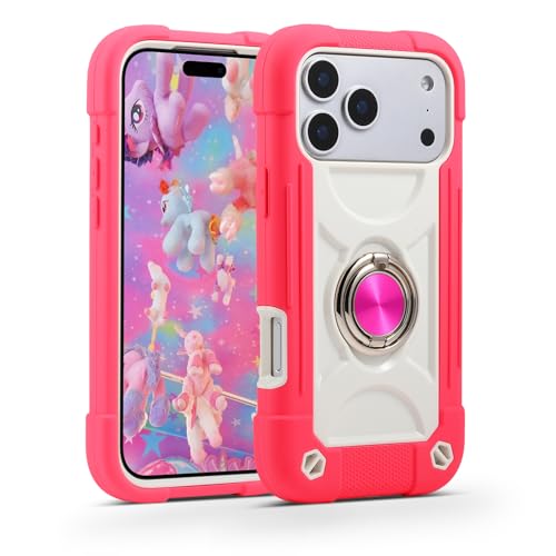Image of MARKILL Compatible with iPhone with Built-in 360Rotating Ring Stand, Military Grade Drop Protection Full Body Rugged Heavy Duty Case Durable Cover (Hot Pink, iPhone 17 Pro Max)