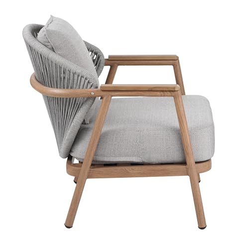 Christopher Knight Home Iron Club Chair, Accent Chair with Cushions, Rope Backrest Armchair, Wood-Like Finish Cushion Chair, Durable Metal Woven Chair for Balcony, Backyard, Gardern, Poolside, Teak by Christopher Knight Home - Used condition - Image 5