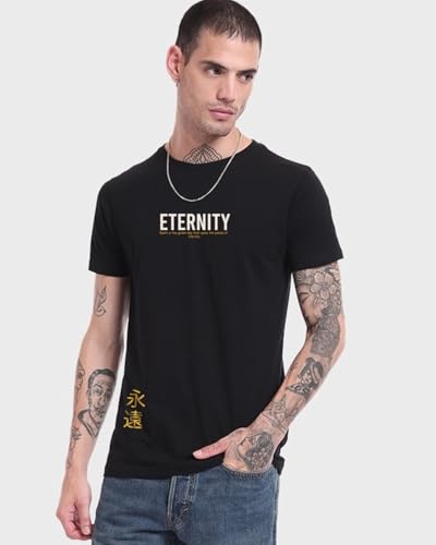 Image of Bewakoof Men's Eternity Graphic Printed 100% Cotton T-Shirt - Regular Fit, Round Neck, Half Sleeves