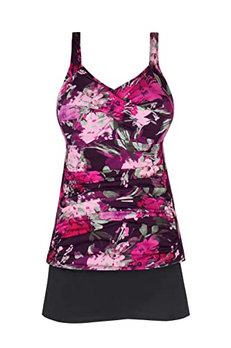 JINXUEER Plus Size Swimwear Floral Tankini Set Ruched Modest Two Piece Skirt Swimsuit for Women
