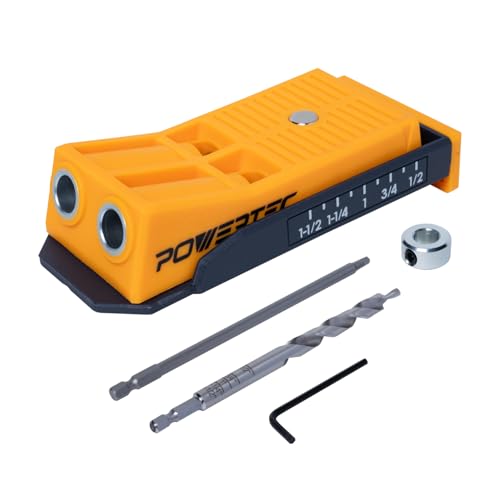 Image of POWERTEC Twin Pocket Hole Jig Kit for Woodworking - Pocket Hole Screw Jig with Drill Bit, Driver Bit, Hex Key & Stop Collar (72248)