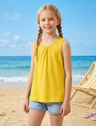 Image of Noomelfish Girls Criss Cross Back Tank Tops Soft Jersey Cotton Sleeveless Shirts (3-12 Years)