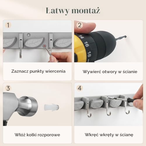 Lifewit Uchwyt na miotłę, antypoślizgowy wieszak na narzędzia do czyszczenia, organizer z 6 haczykami i 5 szczelinami, montowany na ścianie stojak na narzędzia do kuchni, ogrodu, garażu, pralni, 2