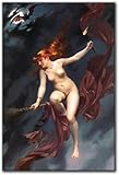 Sexy Girl Wall Art, The Witches Canvas Prints, Nude Art Fairy Painting, Vintage Poster, Mysterious Angel Demon Wall Pictures for Living Room Bedroom Home Decor (Red,12x18 inch No Frame)