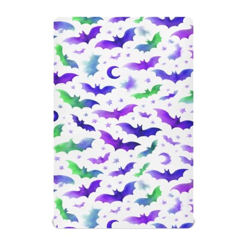 Image of Crib Sheet Breathable Soft Crib Mattress Sheet for Baby Toddler Boys Girls Fitted Pack n Play Crib Sheet Fit Standard Crib Mattress 39 x 27 Inch Purple Halloween Bats Stars