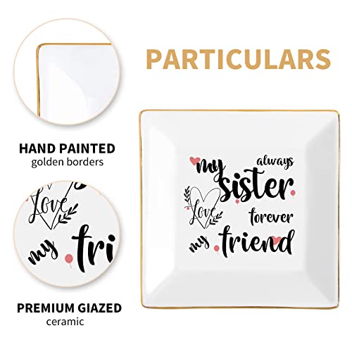 Image of Sisters Gifts from Sister in Law Happy Birthday Gift for Women | Funny,Big Brother,Little Ceramic,Small Jewelry Dish,Unique,Trinket Tray,Best Ring Plates,Always My Sister, Forever My Friend