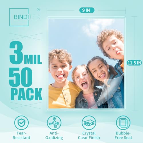 Image of Binditek 50 Pack 3 Mil Thermal Laminating Pouches, 9x11.5 Inches Laminating Sheets, for Letter Size, Ultra Clear, Glossy, Hold 8.5x11 Inches, Heat Seal, School Office Supplies