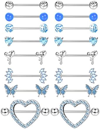 Adramata 8 Pares 14G Piercing Pezon Juego de Piercing de Pezón de...