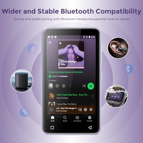 Image of innioasis G1 Kids MP3 Player with Bluetooth, WiFi, 16GB Android MP4 Player, 4-Inch Full Touch Screen, Supports Spotify, Pandora, Tidal, Deezer, Amazon Music (Purple)