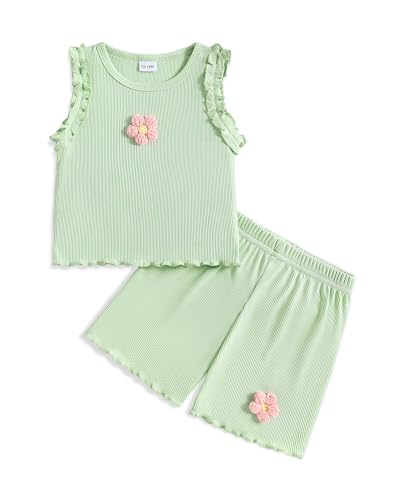 Image of Weebaby Toddler Girl Clothes Baby Summer Outfits Sleeveless Halter Top Ruffle Short Set Cute Kids Clothes Girls