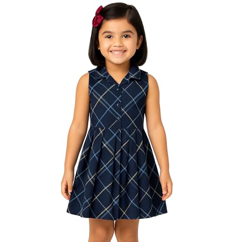 Image of Girls Printed Knee Length Fit and Flare Sleeveless Collar Dress