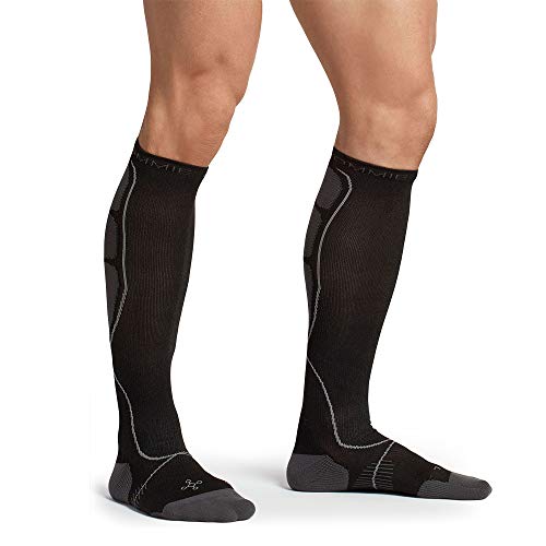 Tommie Copper Men's Performance Compression Over The Calf Socks, Black w/ Grey, 12-14.52