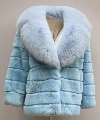 Women's Genuine Rex Rabbit Fur Coat Thick Warm Fur Jacket with Large Fox Fur Collar2