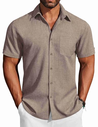 COOFNDY Family Photo Outfits Tropical Shirts for Mens Shirts Short Sleeve Brown
