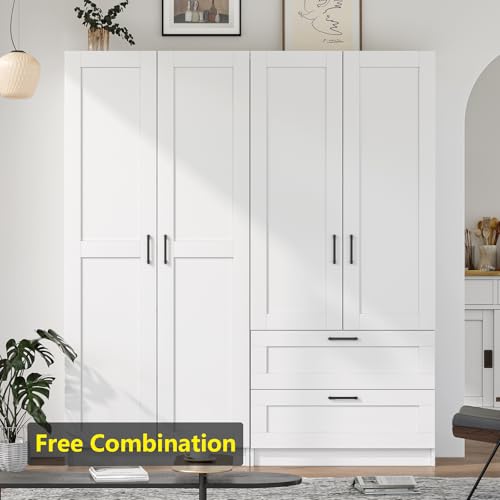 Image of White Tall Kitchen Pantry Cabinet Organizers and Storage with Doors and Drawer and Adjustable Shelves,Wood Large Gabinetes Para Cocina Office Bookshelf for Laundry Room Cabinets (31.5 inchW*15.7 inchD*71 inchH)