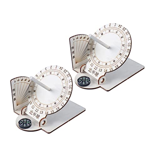 Kisangel 2Pcs Educational Equatorial Sundial Clock Model Scientific Timing for Wooden Teaching Aid for School Experiments and Outdoor Learning Activities