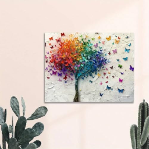 Peinture arbre à papillons sur toile texturée haut de gamme XINBAO avec cadre d'art 21x30cm
