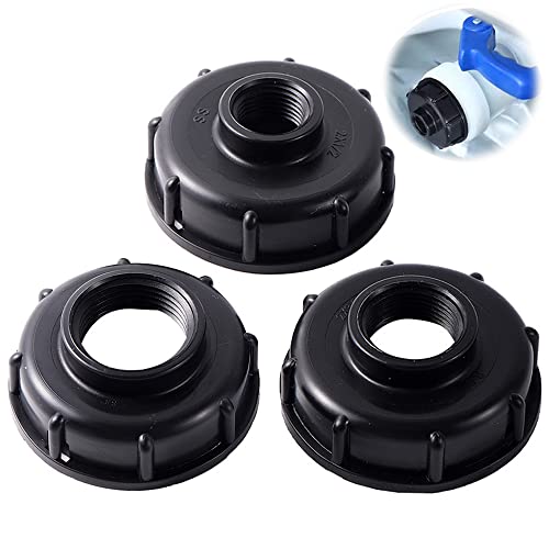 YANJINGHE 3 Stück IBC Tankadapter S60X6 Grobgewindekappe, Flüssigkeitsspeicher Deckel Tankanschluss Kunststoffverschlussdeckel Adapter, 3/4 Zoll 1/2 Zoll 1 Zoll, Für Gartenschlauchanschluss (Schwarz)