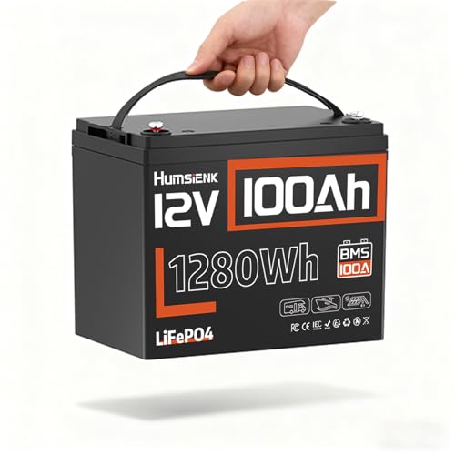 HumsiENK 12V 100Ah LiFePO4 Battery- Group 24 Size for Marine/Trolling Motor, Built-in 100A BMS,15000+ Deep Cycle Lithium Battery with Low-Temp Cutoff for RV/Camping/Off-Grid