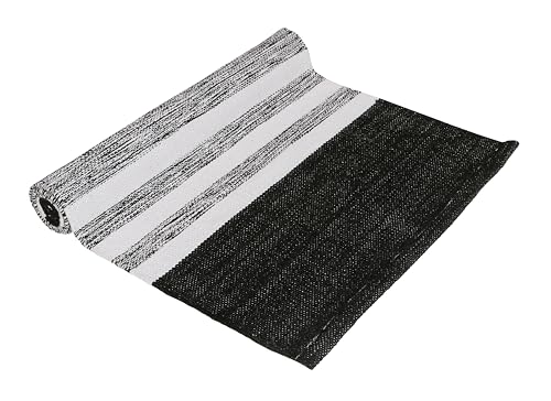 Image of Hand Woven 100% Natural Cotton Designer Rug|Kitchen Runner|Bedside Runner|Kitchen Mat|Carpet|Multiple uses for Balcony,Living Room,Bedroom,Size-22x60 Inches, (Black)