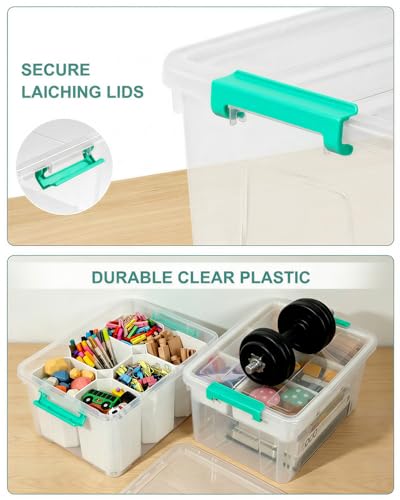 Image of EOENVIVS Clear Storage Boxes with 6 Tall Inserts, Large Plastic Organizer Box with Lid and Handles, 15.94x11.61x7.28 Inches, Multi-Functional Container for Cosmetics, Toys, School Supplies