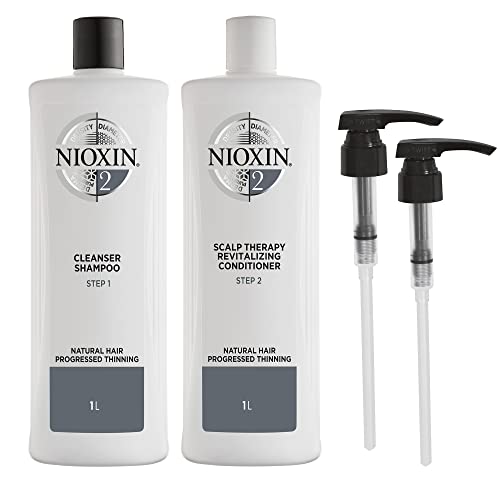 Nioxin System 2 Shampoo & Conditioner Prepack, Natural Treated Hair with Progressed Thinning, Pumps Included, 33.8 fl oz