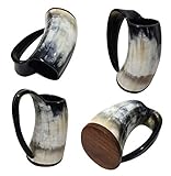 Viking Drinking Horn Mug - 100% Authentic Beer Horn Tankard Handcrafted Ale Drinkware Steins Grey, SET OF 4