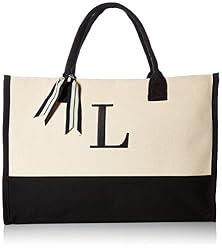 Mud Pie Classic Black and White Initial Canvas Tote Bags