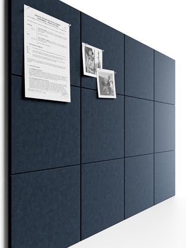 Bumusty Large Cork Board 48" x 36" Alternative - 12 Pack Felt Wall Tiles with 70 Safe Removable Adhesive Tabs, 30 Pushpins, Cork Boards for Walls Pin Board Bulletin Board Office Decor (Navy Blue)