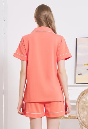 Image of HEARTNICE Pajamas for Women, Button Down Pajama Shorts Set Summer Solid Pjs Sets